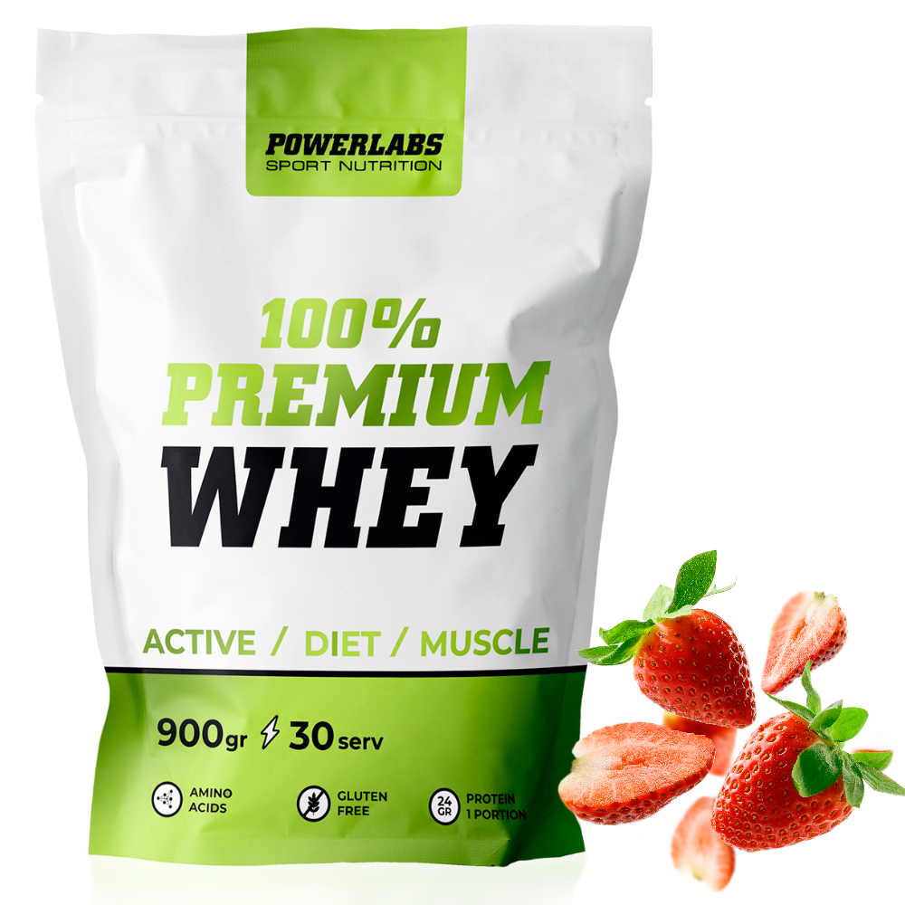 Протеин PowerLabs Premium Whey Сывороточный протеин 900 g Клубника (пакет)